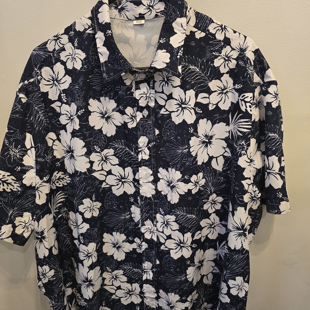 Navy and White Floral Men's Shirt